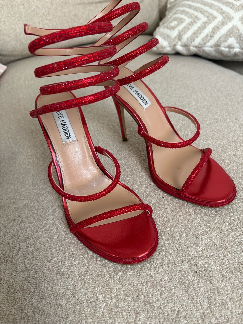 Steve Madden Red Spiral Wrap Stiletto Sandals